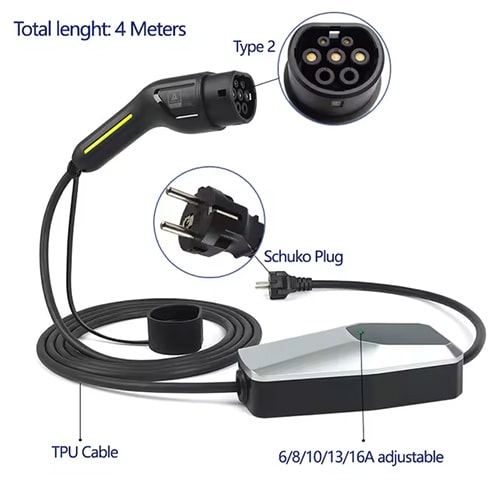 3-EVMOTIONS Zeta EVSE Typ 2 (max. 16A) Laddkabel med kontrollbox